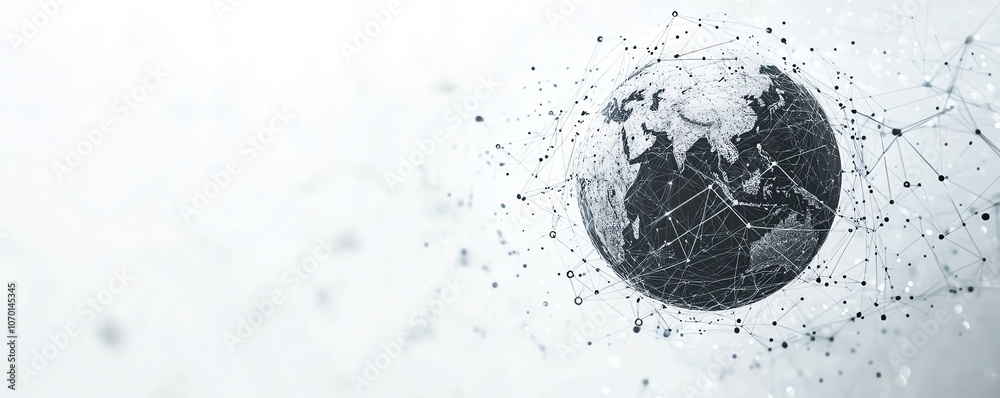 Aufkleber global network concept with earth and interconnected lines on a white background, greyblue hues, whi