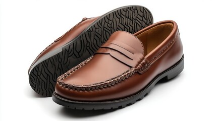 Brown leather loafers on a white background showcasing stylish footwear for casual wear