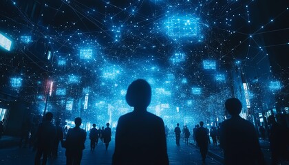 A conceptual network of people, connected in a digital space, representing the exchange of knowledge and global collaboration