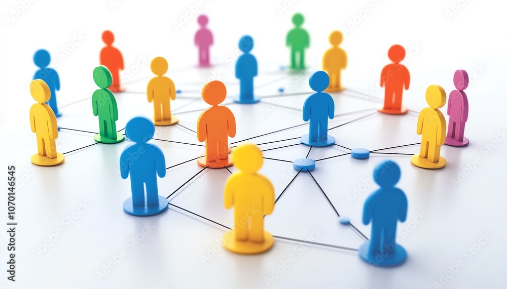 Fototapete a network of digital figures representing various people or groups, connected in the virtual space, 