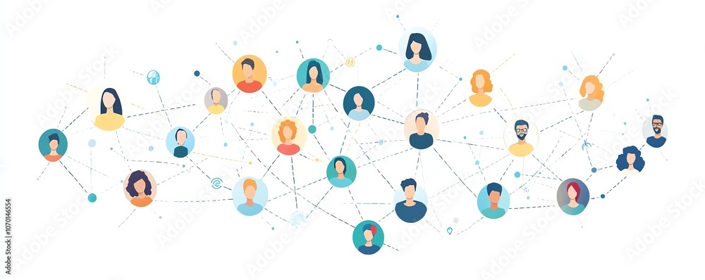 Poster a global network of people, each symbolized by digital icons, connected in a web of online interacti