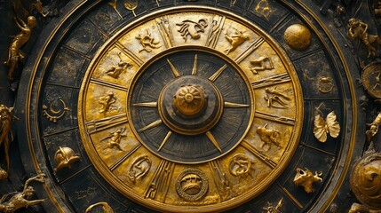 Obraz premium Zodiac signs inside of horoscope circle. Astrology in the sky with many stars and moons astrology and horoscopes concept