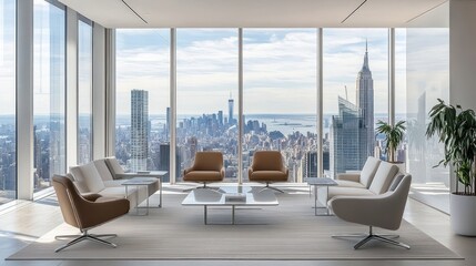 Modern Living Room with Panoramic City View and Empire State Building