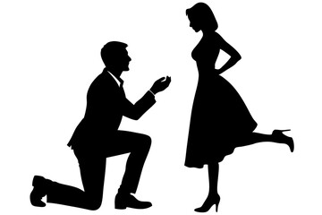 engagement silhouettes of a man proposing vector art illustration
