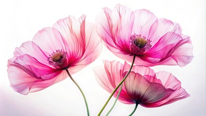 Stunning Double Exposure of Pink Poppy Flower Stem Isolated on White Background - Nature Photography, Floral Art, Botanical Beauty, and Creative Concepts