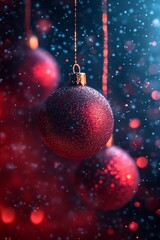 closeup of red Christmas balls
