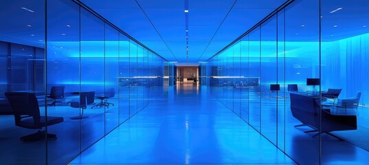 Office background, modern office interior, Modern Office Interior with Blue Ambient Lighting
