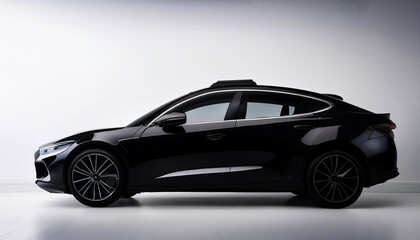 Fototapeta premium Modern black electric car parked in studio setting, side view