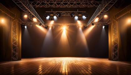 Empty stage lit by warm spotlights ready for a performance