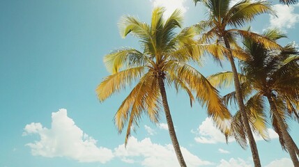 Tropical Palm Trees Against a Clear Blue Sky
