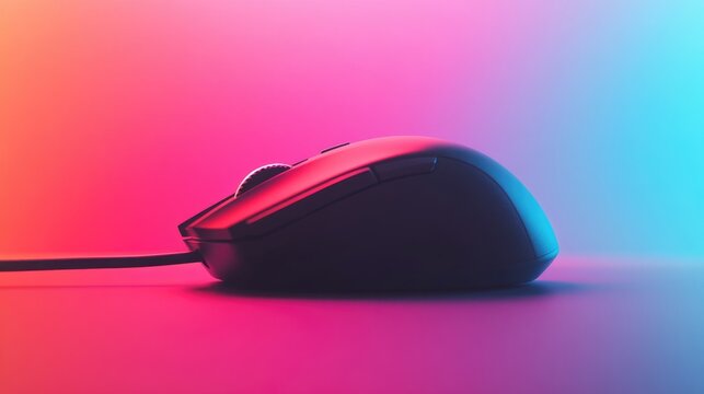 Close up of a sleek black wired computer mouse with a glossy finish ideal for tech enthusiasts and office settings