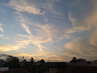 Twilight Sky with a Plane's Contrail