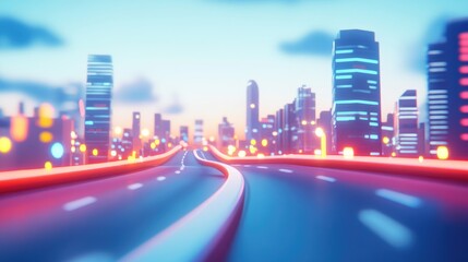 Fototapeta premium Blurred cityscape captured during blue hour with smooth city roads and a serene blue sky long exposure photography