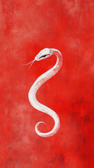 Obraz premium A snake gracefully coils on a vibrant red background, symbolizing the 2025 year of the snake in the Chinese zodiac, conveying elegance and mystique. Generative AI