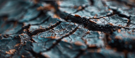 Close-up of cracked, weathered earth with intricate textures resembling a dried, arid landscape.