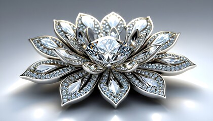 Fototapeta premium An HD 3D rendering of interior wall decor with a diamond flower motif. The design features a softly lit background that enhances the dazzling appearance of the diamond elements.