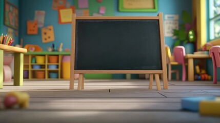 Close up of a black chalkboard in a primary school classroom perfect for educational displays and announcements