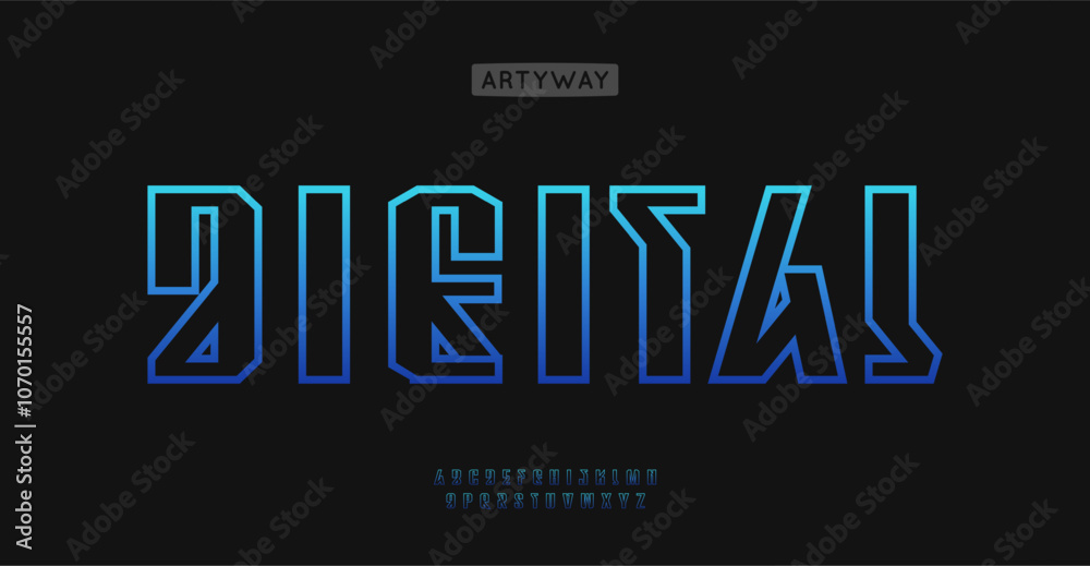 Poster Angular linear alphabet, contour edgy font, futuristic outlined fon.Bold geometric typeface for VR gaming logo, industrial tech logo, cyberpunk headline. Vector typeset.