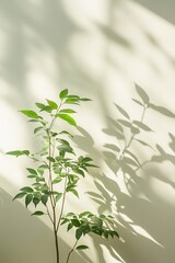 Obraz premium Green plant with shadows on light background