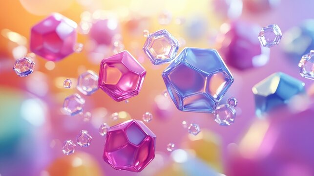 3D illustration of titanium dioxide nanoparticles shaped like hexagonal crystals showcasing applications in medicine and cosmetics chemistry paper industry