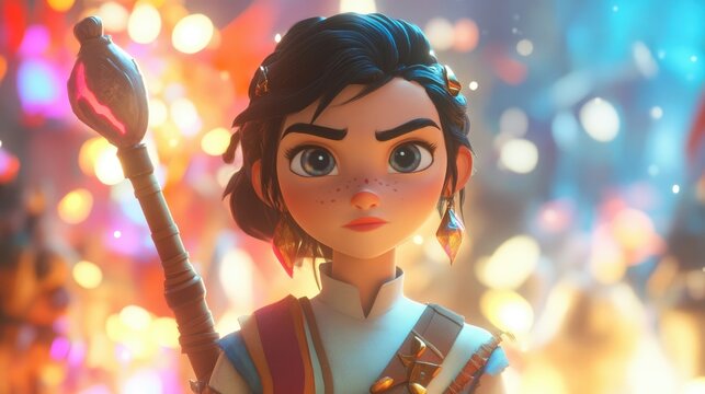 Bokeh photo capturing Anya in a moment of determination rallying the guardians to strategize against the threat of weather manipulation