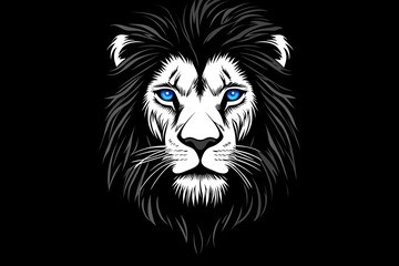 Fototapeta premium A white lion with blue eyes looks to the side in a blackandwhite photo