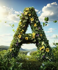 Obraz premium Botanical Letter A with Leafy and Floral Details in Natural Setting