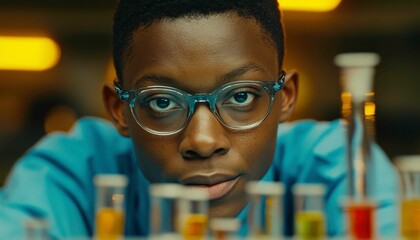 Young Scientist in Innovative Laboratory with Test Tubes