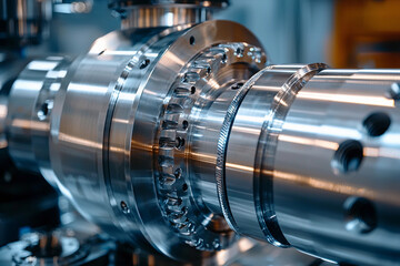 Fototapeta premium Close-up of refined metal machinery components in a workshop setting