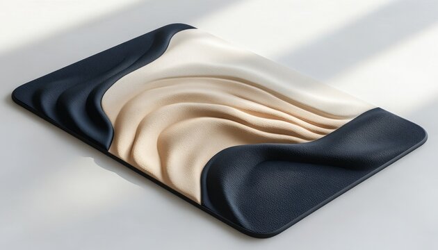 Soft, textured mat on a light surface showcasing waves and curves in neutral tones
