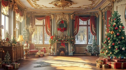 Elegant Victorian Christmas Room with Rich Decor