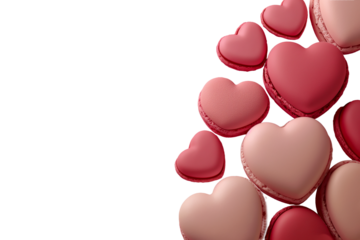 Macrons and macron heart for valentine's day isolated on transparent background. Happy birthday, wedding, romance concept.