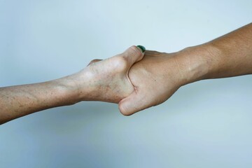 Fototapeta premium Two people shaking hands in a business agreement