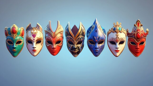 Elegant Venetian masks embellished with vibrant playing card motifs ideal for masquerade events and themed parties