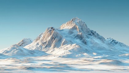 Majestic snow-covered mountain peak under clear sky in winter landscape