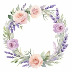 Romantic watercolor flower wreath with wildflowers and eucalyptus, light and graceful