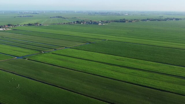 Tranquil aerial views, European farming industry pasture locations