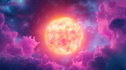 Glowing round energy source illuminating the vastness of space mesmerizing computer generated abstract background 3D render