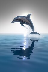 Silhouette of a dolphin jumping out of the water