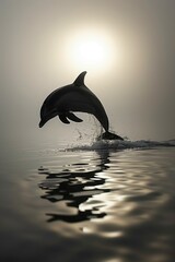 Obraz premium Silhouette of a dolphin jumping out of the water