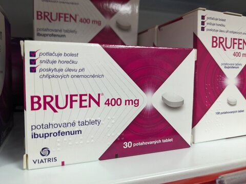 Prague,Czech Republic-November 8 2024:BRUFEN by VIATRIS, containing IBUPROFEN, is a nonsteroidal anti-inflammatory drug (NSAID) used to relieve pain, reduce fever, and manage inflammation