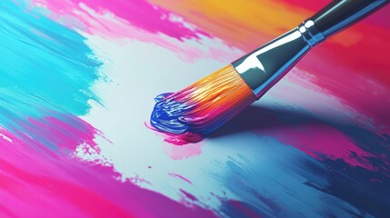 Obraz premium Delicate artist brush applying vibrant paint to a blank white canvas capturing the essence of creativity and artistic expression