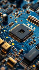 Detailed View of Electronic Circuit Board and Microchip Technology for Tech Design and Innovation