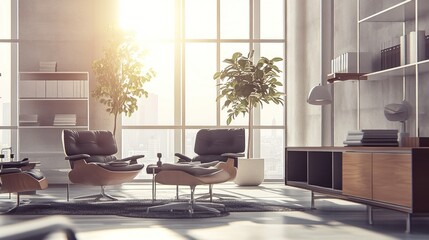 Modern Living Room with Large Windows and Sunlit Interior