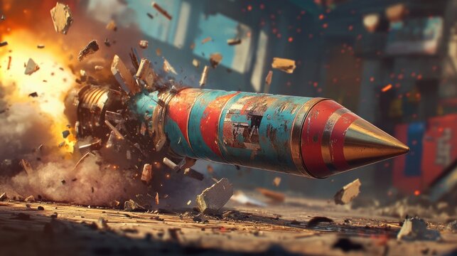 Close up of a fragmented rocket artillery shell showcasing war s devastating aftermath military equipment combat remnants