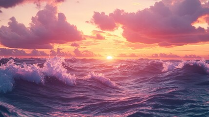 Fototapeta premium Dramatic sunset clouds over the Baltic Sea following a storm capturing waves and splashing water in an epic seascape