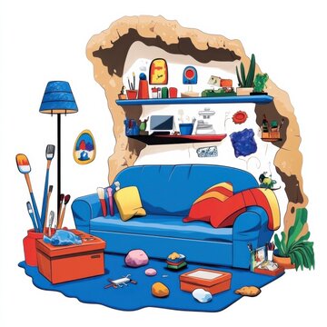 blue sofa art studio interior scene clip art preview