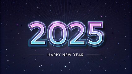 "2025 New Year Celebration Card with a Modern Neon Design and Starry Cosmic Background"

