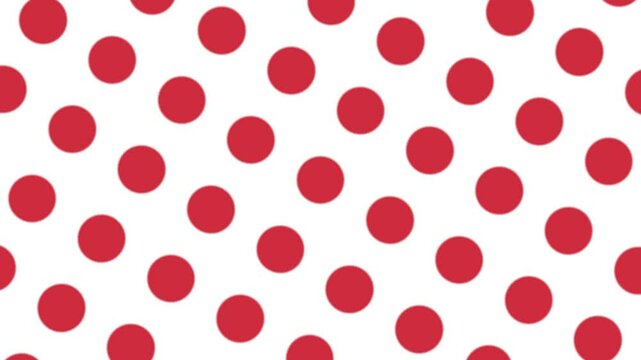A red and white polka dot pattern. The red dots are scattered throughout the white background. The pattern is very simple and clean
