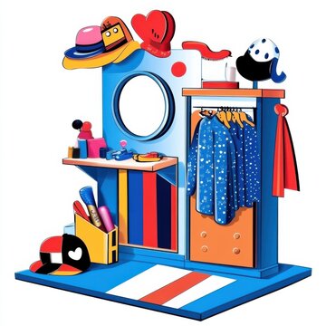 colorful wardrobe scene with hats and clothes clip art preview